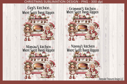 Gigi's Christmas Kitchen Set 2 Four Different Names, Sublimation Png Sublimation Keepsake Treasures Designs LLC. 