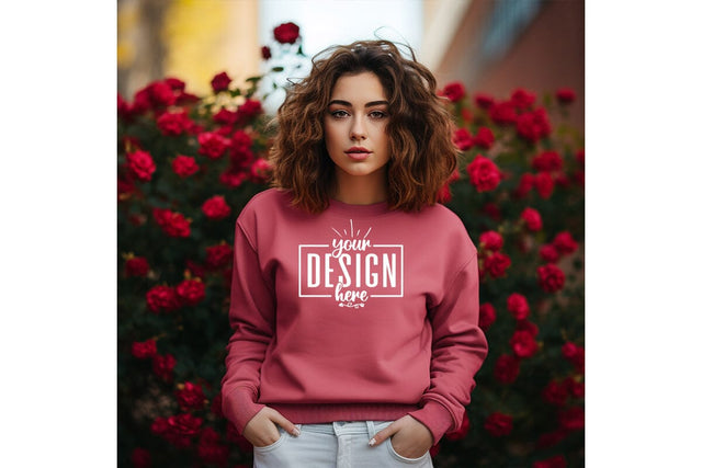 Gildan 18000 Red Sweatshirt Mockup Mock Up Photo Craftlabsvg24 