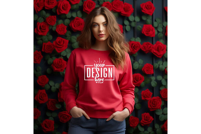 Gildan 18000 Red Sweatshirt Mockup Mock Up Photo Craftlabsvg24 