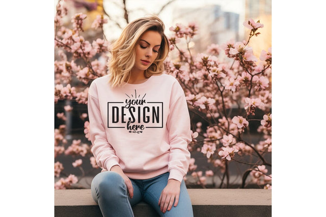 Gildan 18000 Woman Pink Sweatshirt Mockup Mock Up Photo Craftlabsvg24 