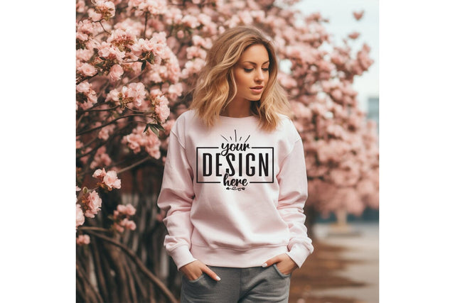 Gildan 18000 Woman Pink Sweatshirt Mockup Mock Up Photo Craftlabsvg24 