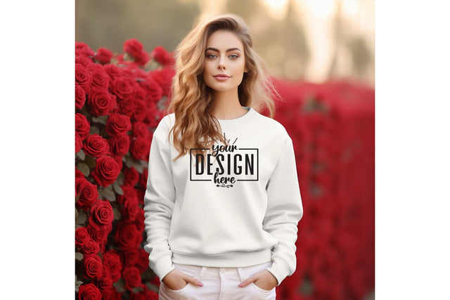 Gildan 18000 Woman White Sweatshirt Mockup Mock Up Photo Craftlabsvg24 