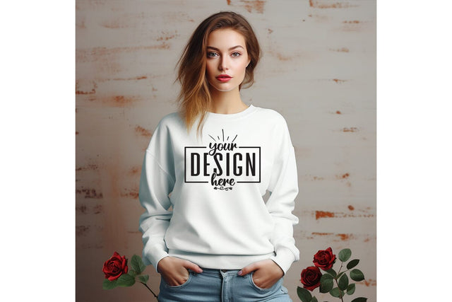 Gildan 18000 Woman White Sweatshirt Mockup Mock Up Photo Craftlabsvg24 