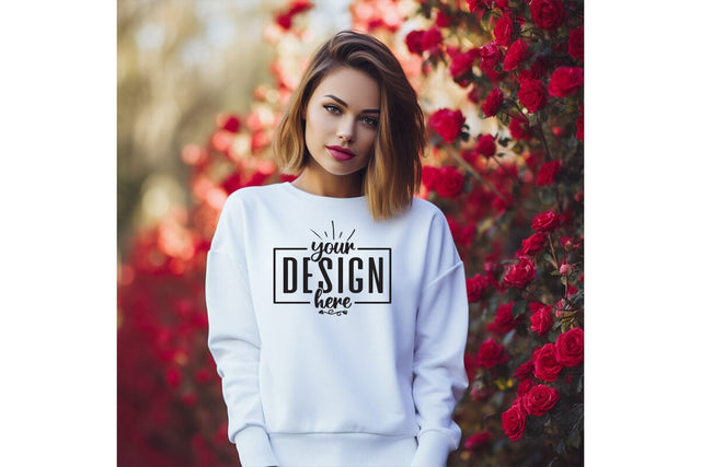 Gildan 18000 Woman White Sweatshirt Mockup Mock Up Photo Craftlabsvg24 