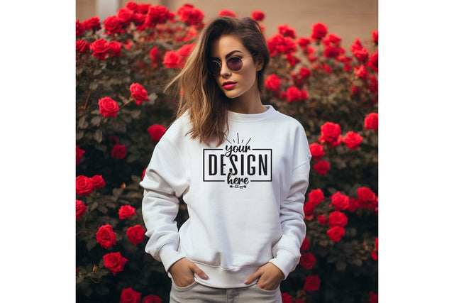 Gildan 18000 Woman White Sweatshirt Mockup Mock Up Photo Craftlabsvg24 