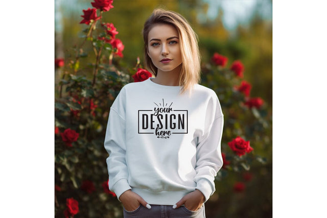 Gildan 18000 Woman White Sweatshirt Mockup Mock Up Photo Craftlabsvg24 