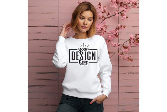 Gildan 18000 Woman White Sweatshirt Mockup Mock Up Photo Craftlabsvg24 