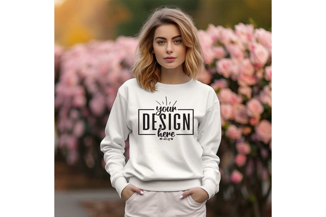 Gildan 18000 Woman White Sweatshirt Mockup Mock Up Photo Craftlabsvg24 