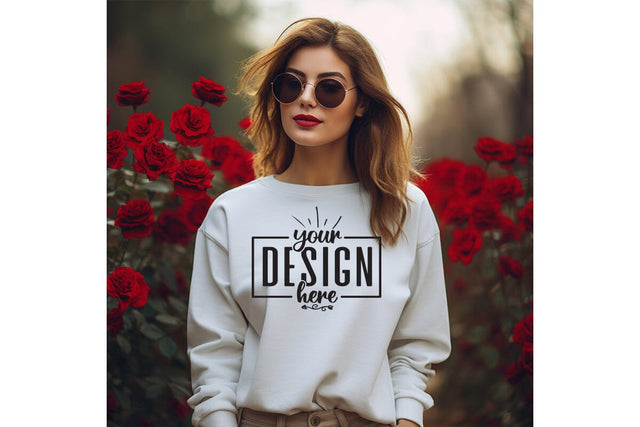 Gildan 18000 Woman White Sweatshirt Mockup Mock Up Photo Craftlabsvg24 