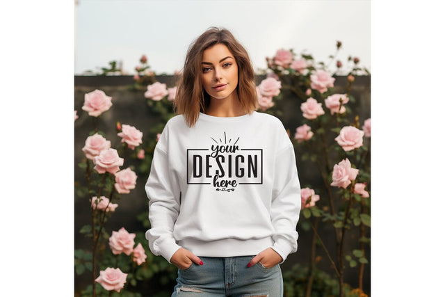 Gildan 18000 Woman White Sweatshirt Mockup Mock Up Photo Craftlabsvg24 