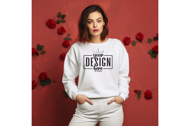 Gildan 18000 Woman White Sweatshirt Mockup Mock Up Photo Craftlabsvg24 