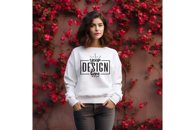 Gildan 18000 Woman White Sweatshirt Mockup SVG Craftlabsvg24 
