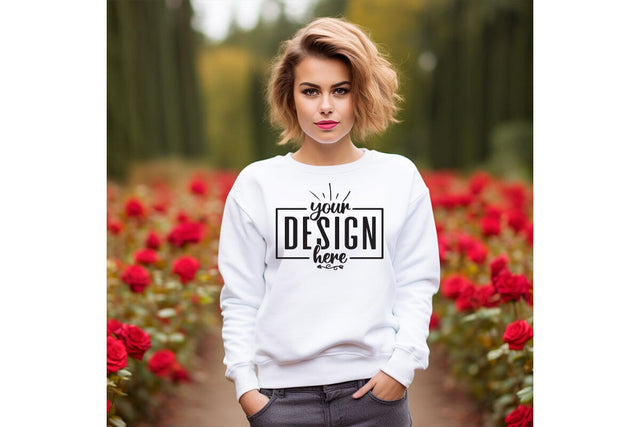 Gildan 18000 Woman White Sweatshirt Mockup SVG Craftlabsvg24 
