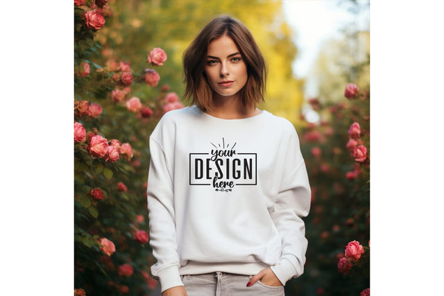 Gildan 18000 Woman White Sweatshirt Mockup SVG Craftlabsvg24 