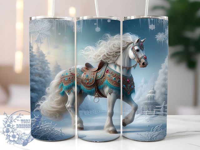 Gilded Elegant Christmas Horse Tumbler, Elegant Holiday Sublimation Design, Festive Cup Art, 20oz Xmas Tumbler, Whimsical Horse Mug, Stylish Christmas Cup, Cozy Holiday Wrap Sublimation ToriDesigns 