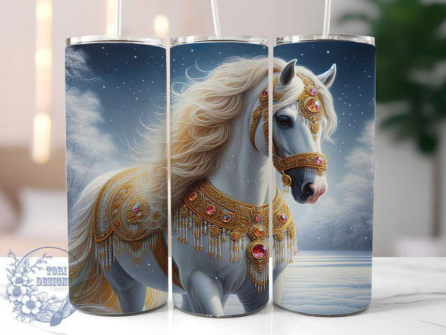 Gilded Elegant Christmas Horse Tumbler, Elegant Holiday Sublimation Design, Festive Cup Art, 20oz Xmas Tumbler, Whimsical Horse Mug, Stylish Christmas Cup, Cozy Holiday Wrap Sublimation ToriDesigns 