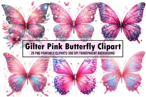 Gilter Pink Butterfly Clipart Bundle Sublimation designartist 