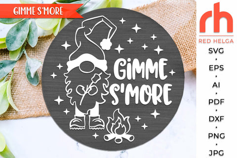 Gimme S’More SVG, Summer Shirt Cut File, Window Decor DXF, Camping Design Vector, Gnome with a Marshmallow Outline SVG RedHelgaArt 