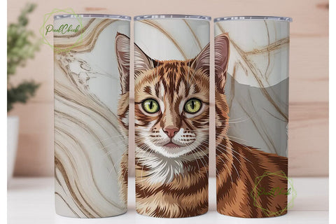 Ginger Cat Marble 20oz Tumbler Wrap Sublimation PixelChick 