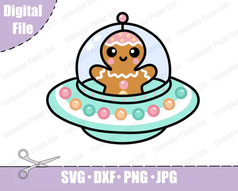 Gingerbread Alien Ship SVG, Sublimation, PNG, JPEG, Holiday Alien, Spaceship, For Cricut and Silhouette, Kawaii, Cute Christmas SVG Lavender Paper Cut 