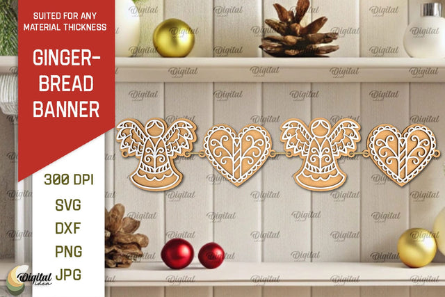 Gingerbread Banner Laser Cut Design. Christmas Banner SVG SVG Evgenyia Guschina 