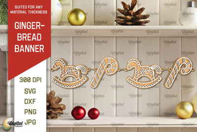 Gingerbread Banner Laser Cut Design. Christmas Banner SVG SVG Evgenyia Guschina 