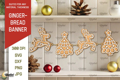 Gingerbread Banner Laser Cut Design. Christmas Banner SVG SVG Evgenyia Guschina 