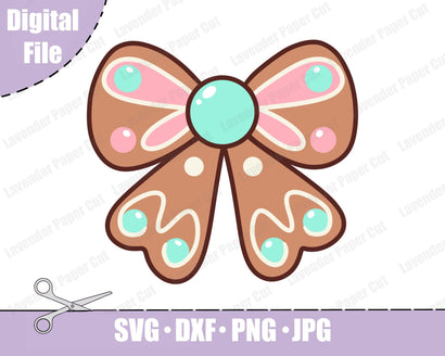 Gingerbread Bow SVG, PNG, JPEG, Sublimation, Kawaii Cookie Bow, Pastel Christmas Decor, Cricut and Silhouette SVG Lavender Paper Cut 