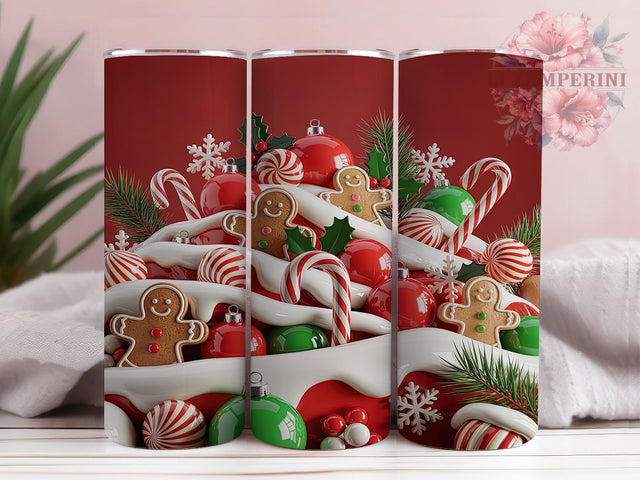 Gingerbread Candy Christmas Tumbler, Christmas Candy Wrap, 20Oz Skinny Tumbler, Hot Chocolate Sublimation, Holiday Treat Tumbler, Cozy Winter Cocoa Design, Festive Dessert Wrap Sublimation Li Zamperini 