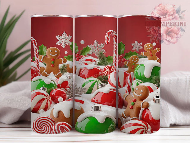 Gingerbread Candy Christmas Tumbler, Christmas Candy Wrap, 20Oz Skinny Tumbler, Hot Chocolate Sublimation, Holiday Treat Tumbler, Cozy Winter Cocoa Design, Festive Dessert Wrap Sublimation Li Zamperini 