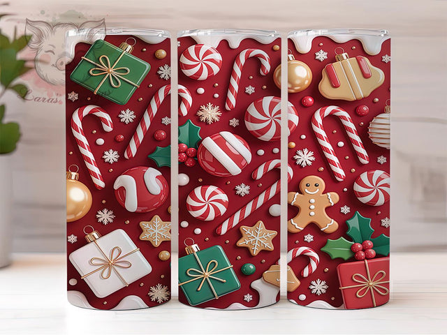 Gingerbread Candy Christmas Tumbler, Christmas Cookie Wrap, Hot Chocolate Sublimation Design, Holiday Treats Cup, 20Oz Skinny Tumbler Wrap, Sweet Christmas Mug, Festive Dessert Design Sublimation Lara' s Designs 