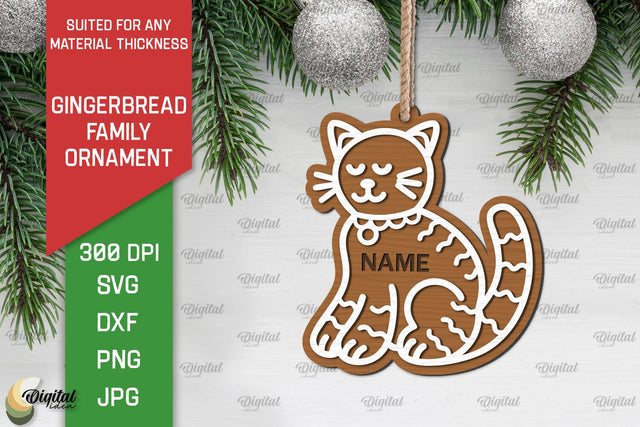 Gingerbread Cat SVG. Gingerbread Family Ornament Laser Cut SVG Evgenyia Guschina 