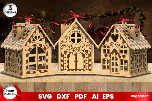Gingerbread Christmas Houses Laser Cut SVG SvgOcean 
