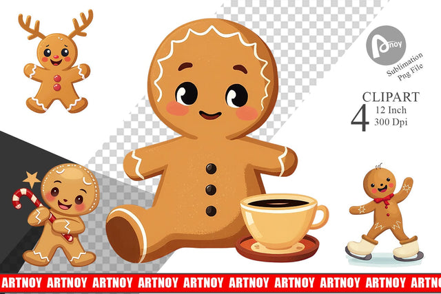 Gingerbread Christmas Joy Clipart Sublimation artnoy 