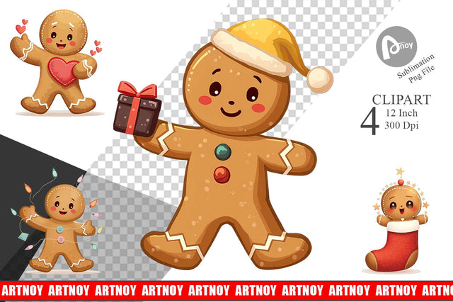 Gingerbread Christmas Joy Clipart Sublimation artnoy 