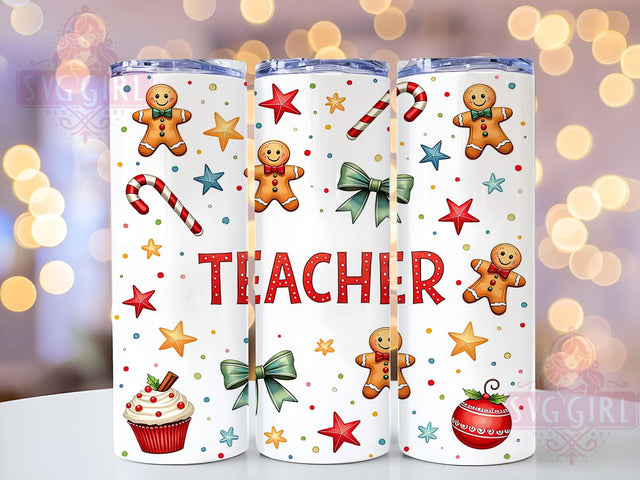 Gingerbread Christmas Teacher Tumbler, Teacher Tumbler, Gingerbread Design, Christmas Drinkware, 20oz Wrap, Holiday Gift for Teachers, Festive Sublimation, Cute Teacher Gift Sublimation SvggirlplusArt 