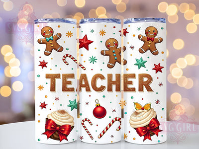 Gingerbread Christmas Teacher Tumbler, Teacher Tumbler, Gingerbread Design, Christmas Drinkware, 20oz Wrap, Holiday Gift for Teachers, Festive Sublimation, Cute Teacher Gift Sublimation SvggirlplusArt 