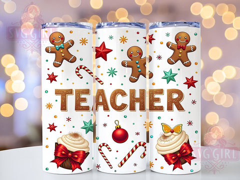 Gingerbread Christmas Teacher Tumbler, Teacher Tumbler, Gingerbread Design, Christmas Drinkware, 20oz Wrap, Holiday Gift for Teachers, Festive Sublimation, Cute Teacher Gift Sublimation SvggirlplusArt 