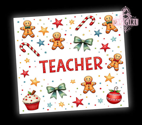 Gingerbread Christmas Teacher Tumbler, Teacher Tumbler, Gingerbread Design, Christmas Drinkware, 20oz Wrap, Holiday Gift for Teachers, Festive Sublimation, Cute Teacher Gift Sublimation SvggirlplusArt 