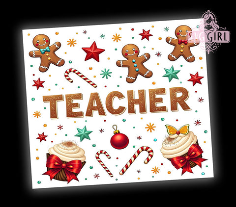 Gingerbread Christmas Teacher Tumbler, Teacher Tumbler, Gingerbread Design, Christmas Drinkware, 20oz Wrap, Holiday Gift for Teachers, Festive Sublimation, Cute Teacher Gift Sublimation SvggirlplusArt 