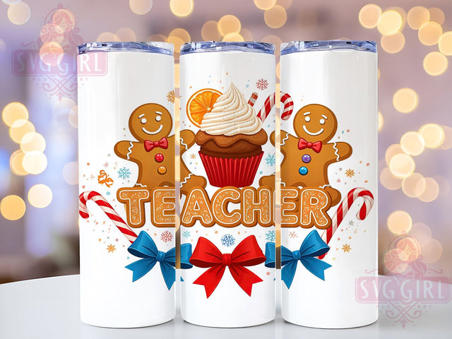 Gingerbread Christmas Teacher Tumbler, Teacher Tumbler, Gingerbread Design, Christmas Drinkware, 20oz Wrap, Holiday Gift for Teachers, Festive Sublimation, Cute Teacher Gift Sublimation SvggirlplusArt 
