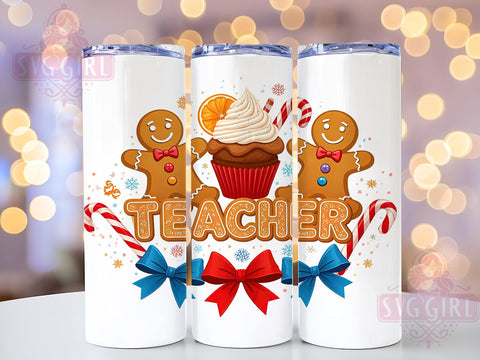 Gingerbread Christmas Teacher Tumbler, Teacher Tumbler, Gingerbread Design, Christmas Drinkware, 20oz Wrap, Holiday Gift for Teachers, Festive Sublimation, Cute Teacher Gift Sublimation SvggirlplusArt 