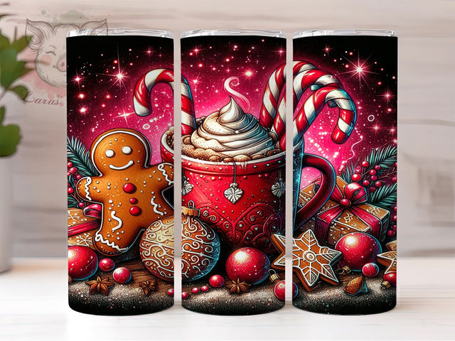 Gingerbread Cookie Hot Chocolate 20 oz Skinny Tumbler Sublimation Design, Straight & Tapered Tumbler Png, Gingerbread Tumbler Png, Digital Download PNG Sublimation Lara' s Designs 