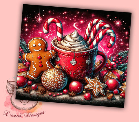 Gingerbread Cookie Hot Chocolate 20 oz Skinny Tumbler Sublimation Design, Straight & Tapered Tumbler Png, Gingerbread Tumbler Png, Digital Download PNG Sublimation Lara' s Designs 