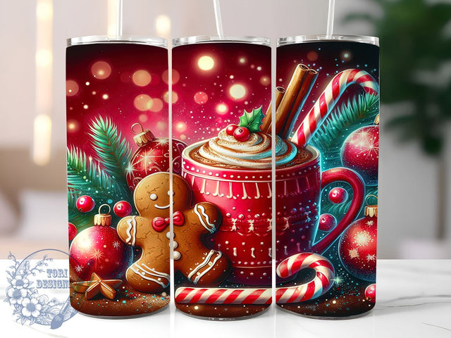 Gingerbread Cookie Hot Chocolate 20oz Skinny Tumbler PNG, Gingerbread Tumbler Sublimation Wrap, Straight & Tapered Tumbler Wrap, Instant Digital Download Sublimation ToriDesigns 