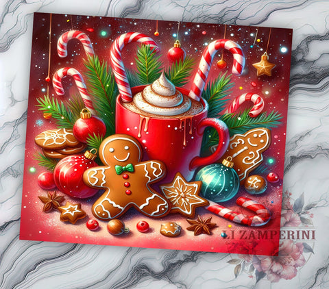 Gingerbread Cookie Hot Chocolate 20oz Tumbler Wrap PNG, Gingerbread Tumbler PNG Sublimation Design, Straight & Tapered Tumbler Wrap, Instant Digital Download Sublimation Li Zamperini 