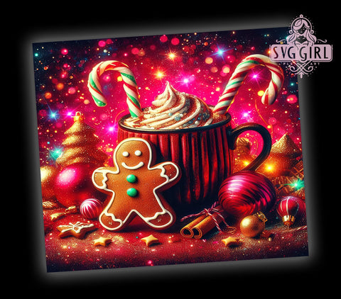 Gingerbread Cookie Hot Chocolate 20oz Tumbler Wrap Sublimation Design, Straight Tapered Tumbler Wrap, Gingerbread Tumbler Png, Instant Digital Download Sublimation SvggirlplusArt 