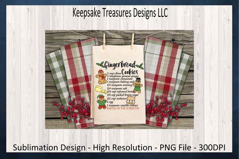 Gingerbread Cookies Illustration, Hand Drawn Sublimation PNG, Gingerbread Tea Towel Design, PNG Printable, Digital Download Sublimation Keepsake Treasures Designs LLC. 