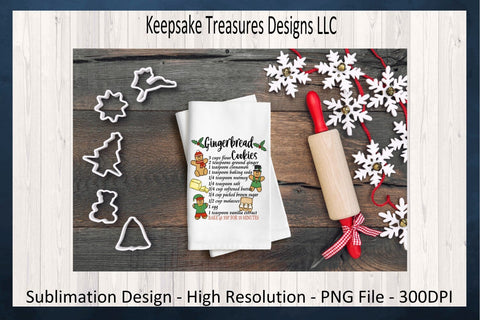 Gingerbread Cookies Illustration, Hand Drawn Sublimation PNG, Gingerbread Tea Towel Design, PNG Printable, Digital Download Sublimation Keepsake Treasures Designs LLC. 