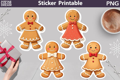 Gingerbread Cookies Sticker Bundle | Gingerbread Men Sticker Sublimation WatercolorColorDream 